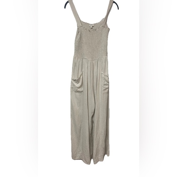 NWOT Umgee Smocked Linen Blend Jumpsuit in Oatmeal Size S all seasons - Picture 5 of 9
